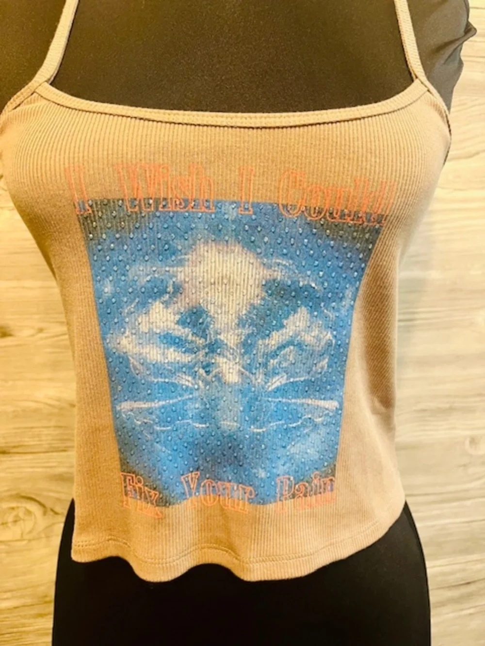 NWT Boys Lie Brown/Tan  Camisole with Blue Graphic Size M/L Rhinestone - Picture 3 of 15